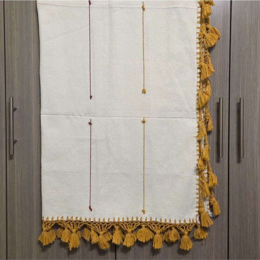 Handmade In Mexico! Creme Throw Blanket with Tassels